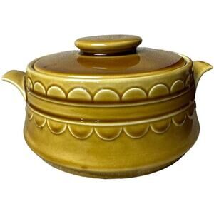 Vintage Brown Tan Glaze Covered Casserole Pot Crock Dish 7"x 3.5"